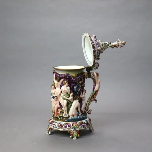 White Oversized Antique Majolica Figural Footed Tankard With Classical Scene, Circa 1890 For Sale - Image 8 of 10