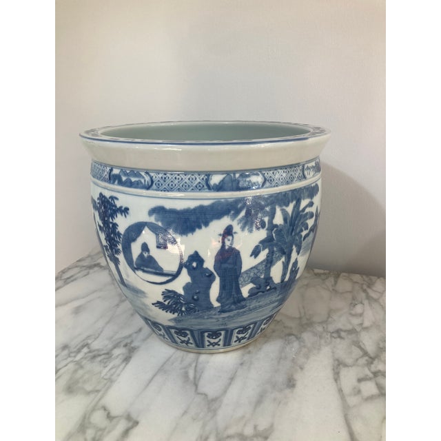 Blue and White Porcelain Asian Cache Pot For Sale - Image 10 of 10