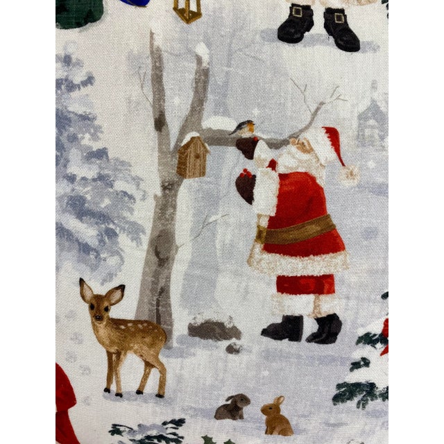 Festive 20” Square Santa Themed Christmas Pillow With Red Velour-Like Back - Made in U K. Measures 20” W x 8” D x 20” T...