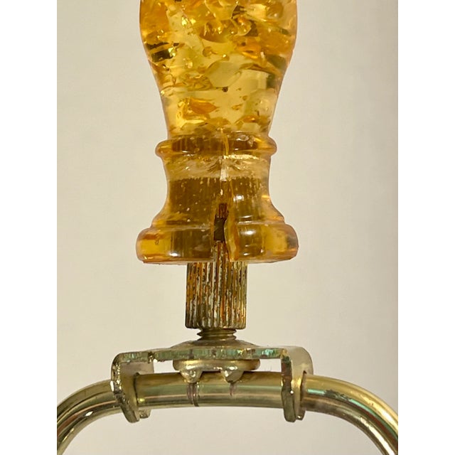 Red Vintage Mid-Century Tony Duquette Style French Red and Gold Leaf Lucite Table Lamps on Marble Bases - A Pair For Sale - Image 8 of 12