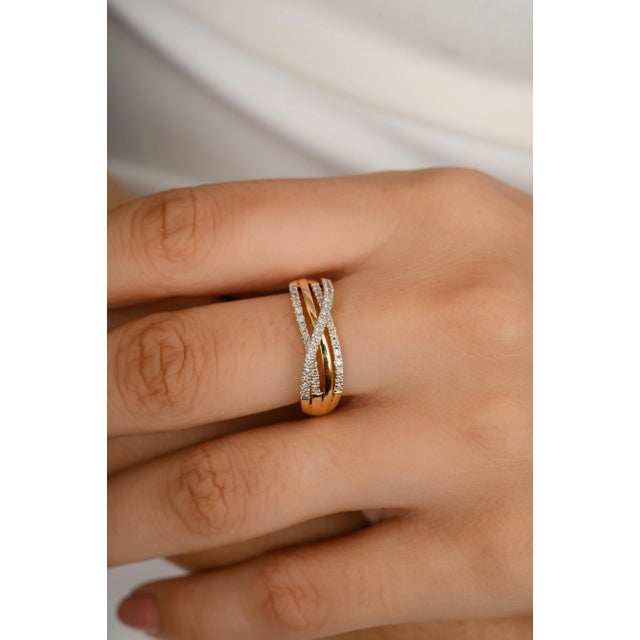 Metal Crossover Natural Diamond Engagement Ring Size 7 For Sale - Image 7 of 12