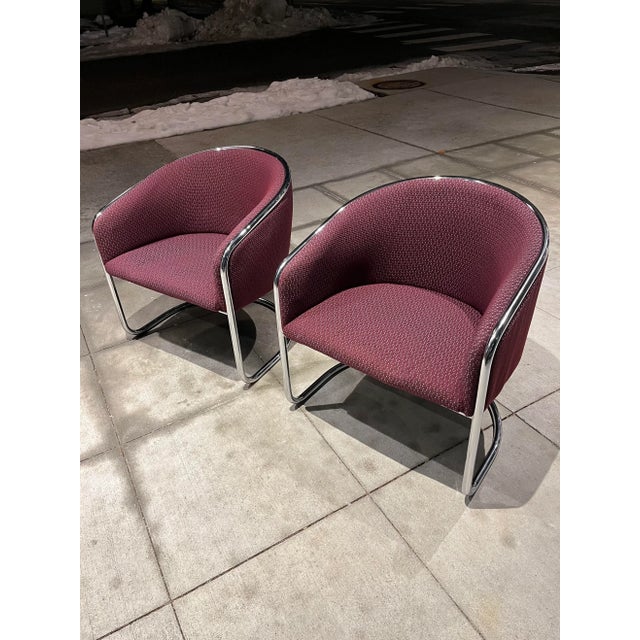 Mid-Century Modern Thonet Chrome “Club Tub” Chairs in Mauve Fabric - a Pair For Sale - Image 3 of 13