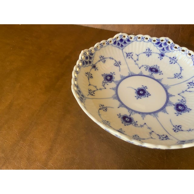 Ceramic 1970s Royal Copenhagen Blue Fluted Full Lace Footed Bowl 1023 For Sale - Image 7 of 8