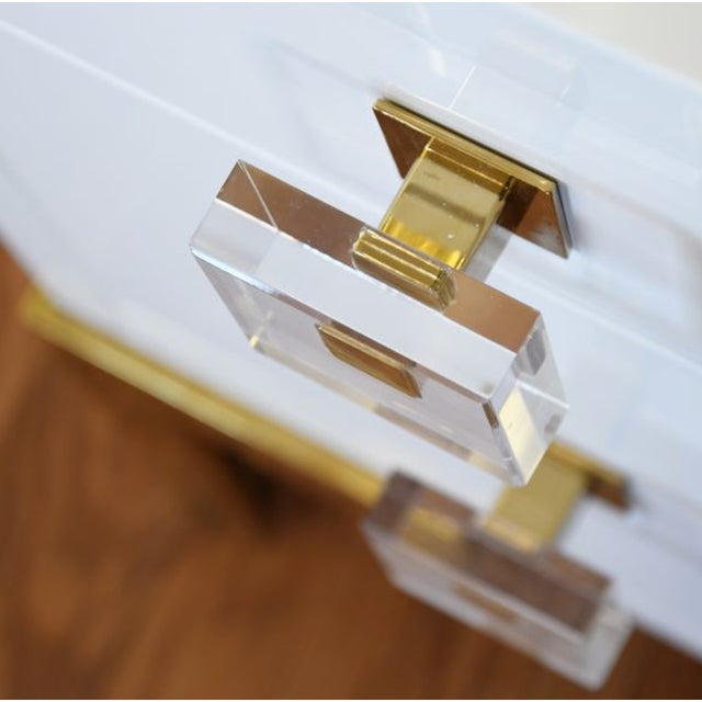 2020s Matthew Izzo Home Cosby White Lacquer and Polished Brass Legs Desk With Acrylic and Brass Knobs For Sale - Image 5 of 6