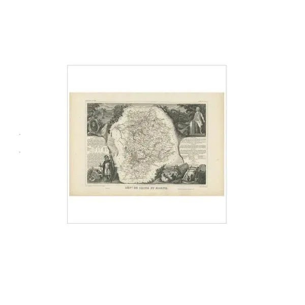 Antique Map of Seine Et Marne France by V. Levasseur, 1854 For Sale - Image 4 of 5