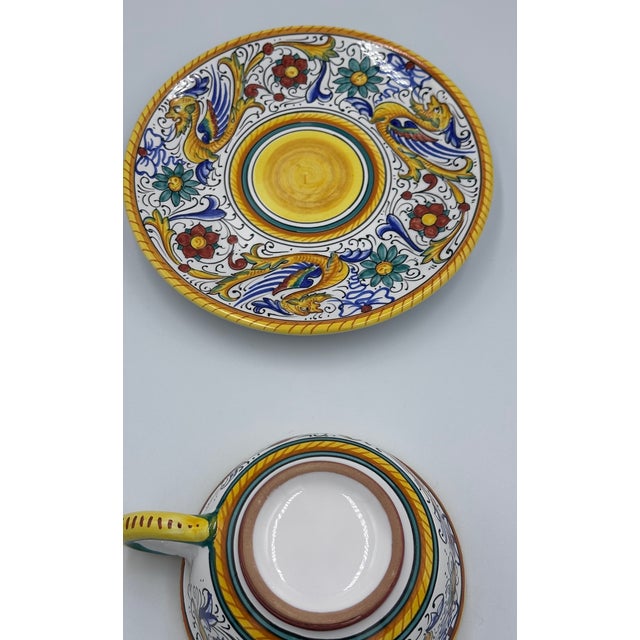 Ceramic 1970s Marino Mazierli Raffaellesco Breakfast Cappuccino Cup Saucer Hand-Painted Dragon Italy For Sale - Image 7 of 9