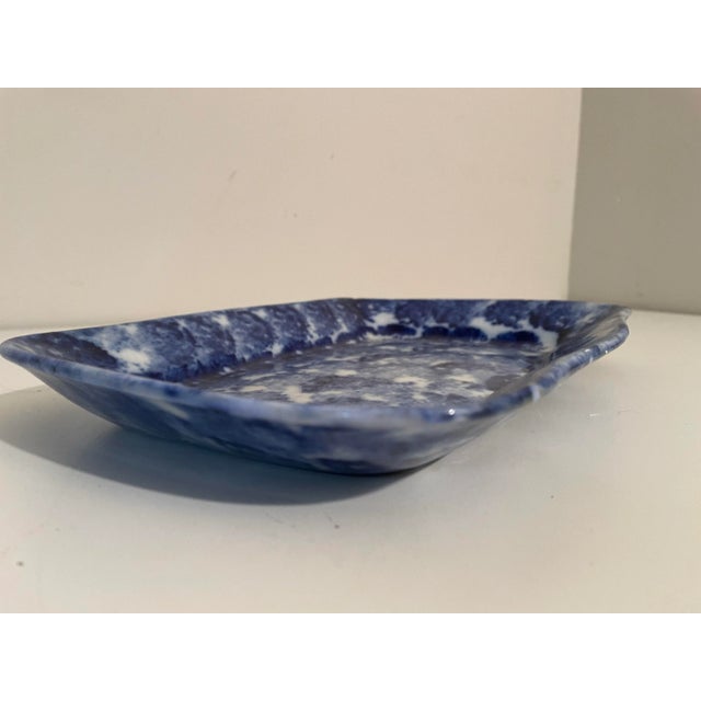 Ceramic Antique Blue & White Spongeware Platter - 8 X 11.5 For Sale - Image 7 of 9