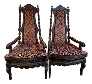 Early 20th Century Carved Jacobean Victorian Throne Chairs