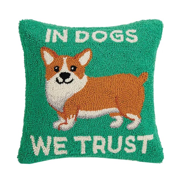 Spritely Home In Dogs We Trust Hook Pillow, 16" x 16" For Sale - Image 4 of 4