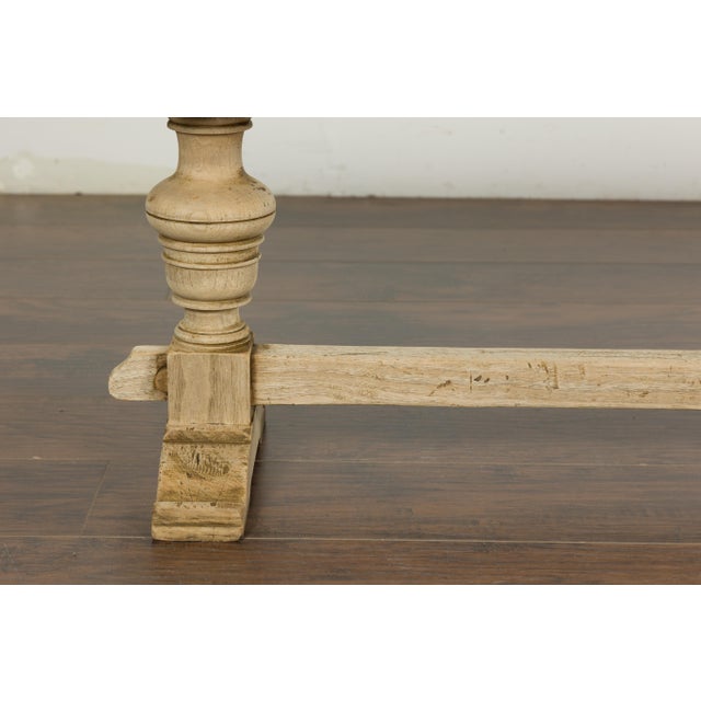 French 19th Century Bleached Walnut Bench with Turned Legs and Cross Stretcher For Sale - Image 10 of 12