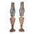 Vintage Pink Pressed Glass Kerosene Table Lamps - Matching Pair With Chimneys For Sale