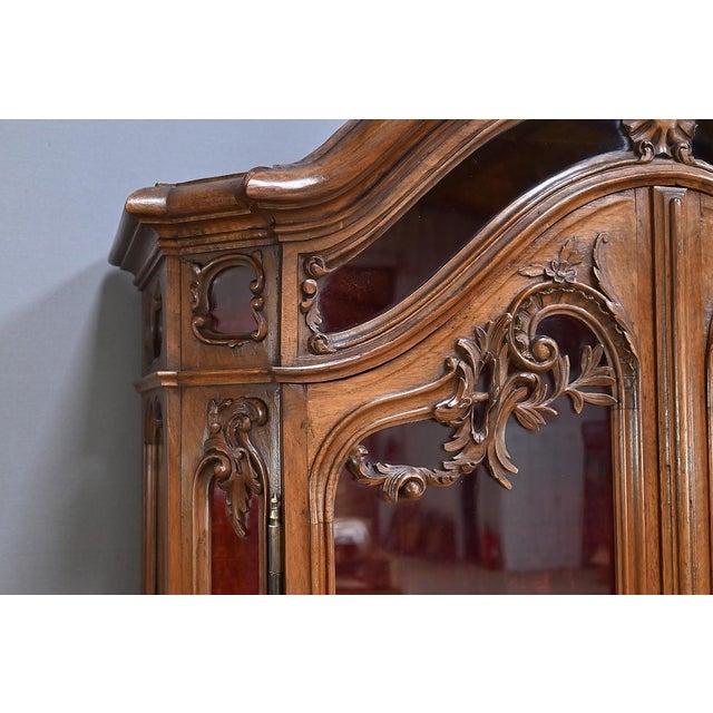 Wood Rocaille Style 2-Body Display Case in Walnut, Liège, Belgium, Late 19th Century For Sale - Image 7 of 18