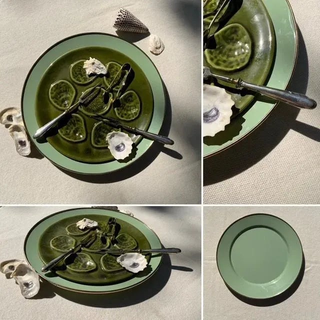 Contemporary French Country Style Green Enamel Metal Charger For Sale - Image 3 of 18