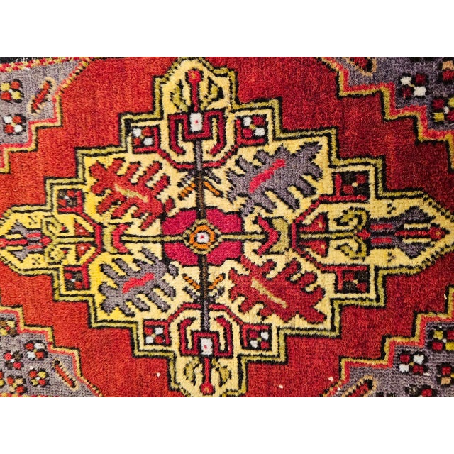 Red Vintage Turkish Tribal Prayer Rug, Handwoven Wool Pile, Red Medallion, 2' x 3' For Sale - Image 8 of 12