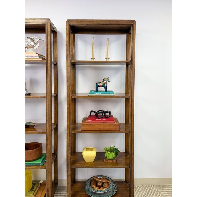 Drexel MCM Transitional Bookcase Pair Solid Wood Vintage Mid-Century Storage, Attributed For Sale - Image 9 of 14