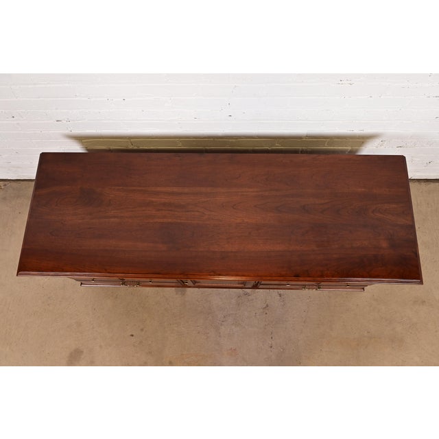 Late 20th Century Ethan Allen Georgian Solid Cherry Wood Low Credenza or Sideboard For Sale - Image 5 of 14