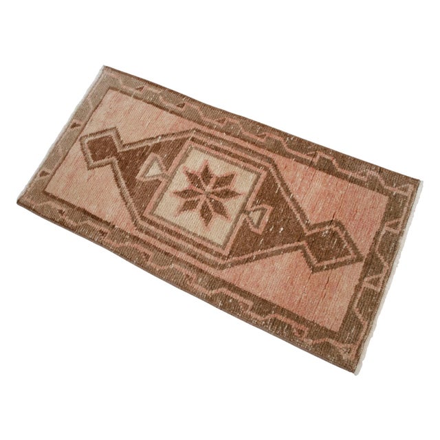 1970s Vintage Hand-Knotted Small Rug Distressed Turkish Rug Door Mat Bath Mat Entry Decor 2x3 Ft Approx For Sale - Image 6 of 14