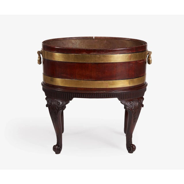 Late 18th Century George III Brass Bound Mahogany Wine Cooler or Cellaret and Stand With Brass Liner For Sale - Image 5 of 8