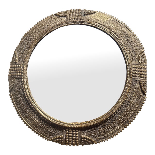 Art Deco Egyptian Revival Style Round Bronze .Mirror For Sale