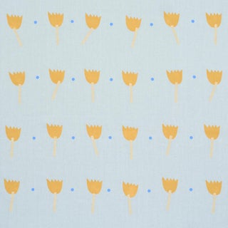 Schumacher X Caroline Z Hurley Tulip Play Hand Block Print Fabric In Ochre On Sky For Sale