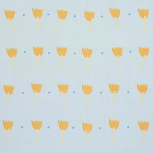 Schumacher X Caroline Z Hurley Tulip Play Hand Block Print Fabric In Ochre On Sky