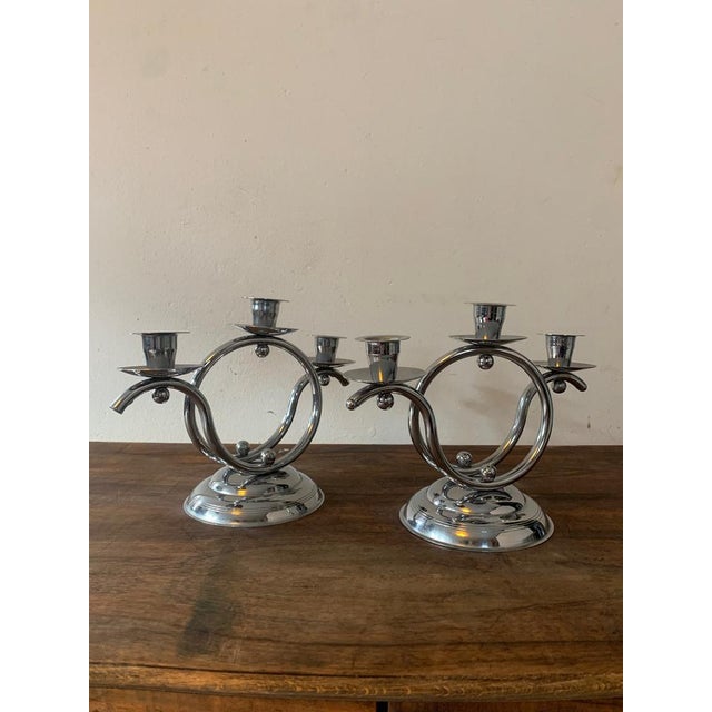 1930s Art Deco Chrome Candleholders from Demeyere, Belgium, 1930s, Set of 2 For Sale - Image 5 of 14