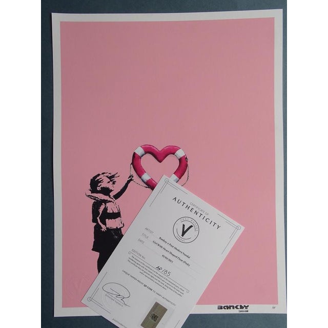 Contemporary Banksy X Post Modern Vandal, Girl with Heart Shaped Float, 2021, Pigment Print For Sale - Image 3 of 6