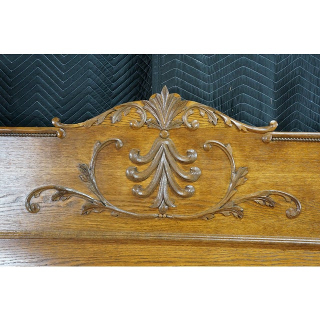 Antique 19th C. American Victorian Carved Golden Oak Paneled High Back Bed Frame For Sale - Image 11 of 18
