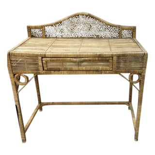 Mid Century Wicker and Rattan Desk - Vanity For Sale