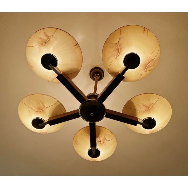 Large Art Deco Pendant Light in Wood and Glass, 1930s For Sale - Image 6 of 18