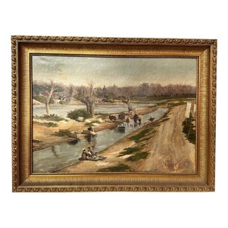 A. Pulido García, Washerwomen of the Manzanares, 1890s, Oil on Canvas For Sale