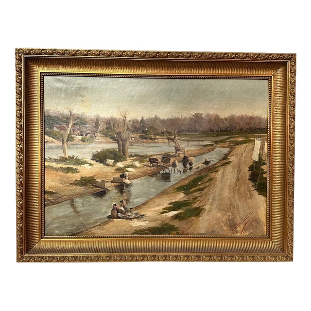 A. Pulido García, Washerwomen of the Manzanares, 1890s, Oil on Canvas For Sale