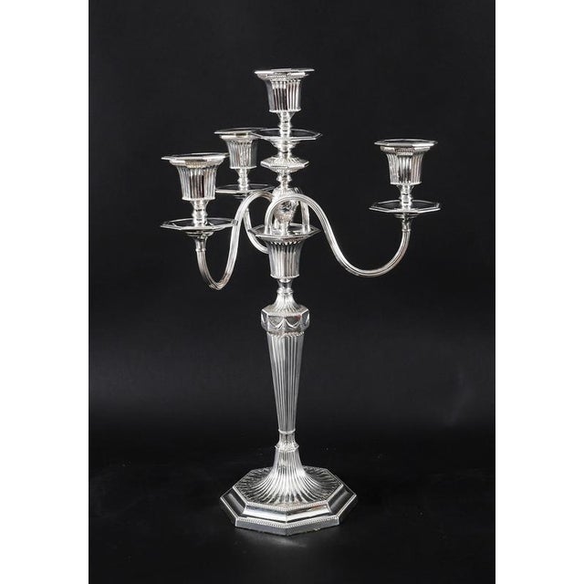 Antique Silver Plated Four Light Candelabra by Hawksworth, 19th Century, Set of 2 For Sale - Image 12 of 17