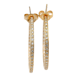 18k(750) Solid Yellow Gold in and Out Natural Diamond Hoop Earrings, A Pair