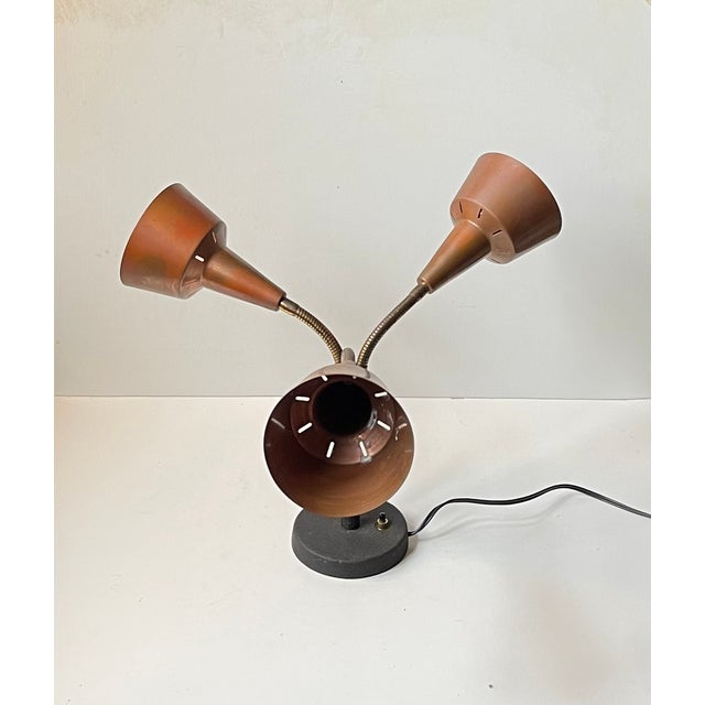 Mid-Century Modern Mid-Century Copper 3-Shade Table Lamp by E. S. Horn, 1950s For Sale - Image 3 of 7