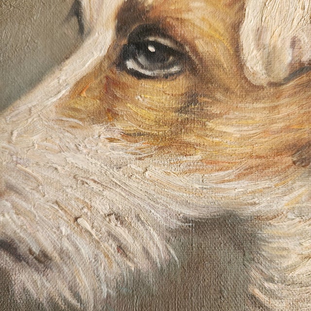 English Vintage Oil on Canvas Portrait of a Wire Hair Jack Russell Terrier For Sale - Image 3 of 4