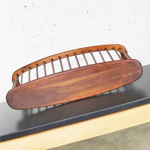 Brown MCM Magazine Rack Larger Walnut Oval Attributed to Arthur Umanoff for Washington Woodcraft For Sale - Image 8 of 13