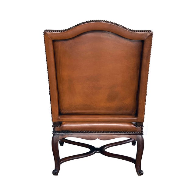 Pair Large French Regence Style Beechwood Leather Arm Chairs/Fauteuils For Sale In San Francisco - Image 6 of 10