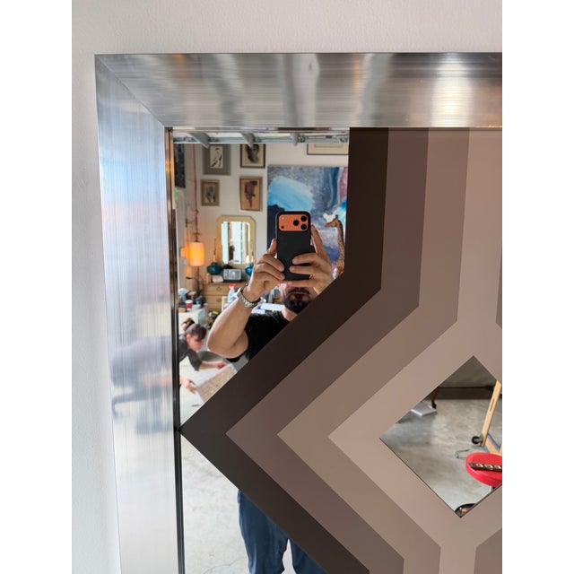 Brown 1970s Vintage Greg Copeland Style Op Art Geometric Mirrored Wall Art, Signed For Sale - Image 8 of 13