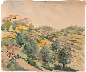 William D. Raffel, View of Ein Hod, Watercolor, 1959