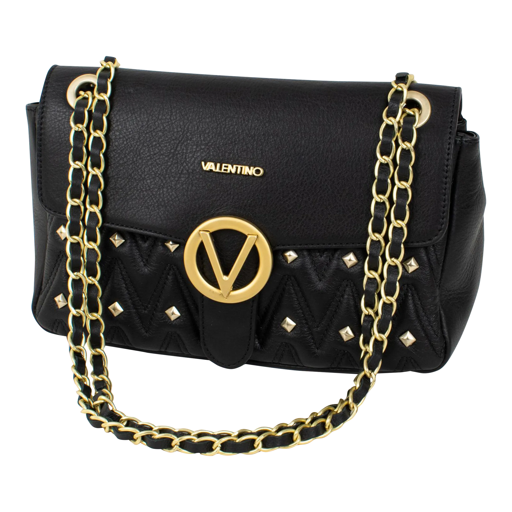 Mario Valentino Black Lamb Skin Leather Alice Quilted Handbag