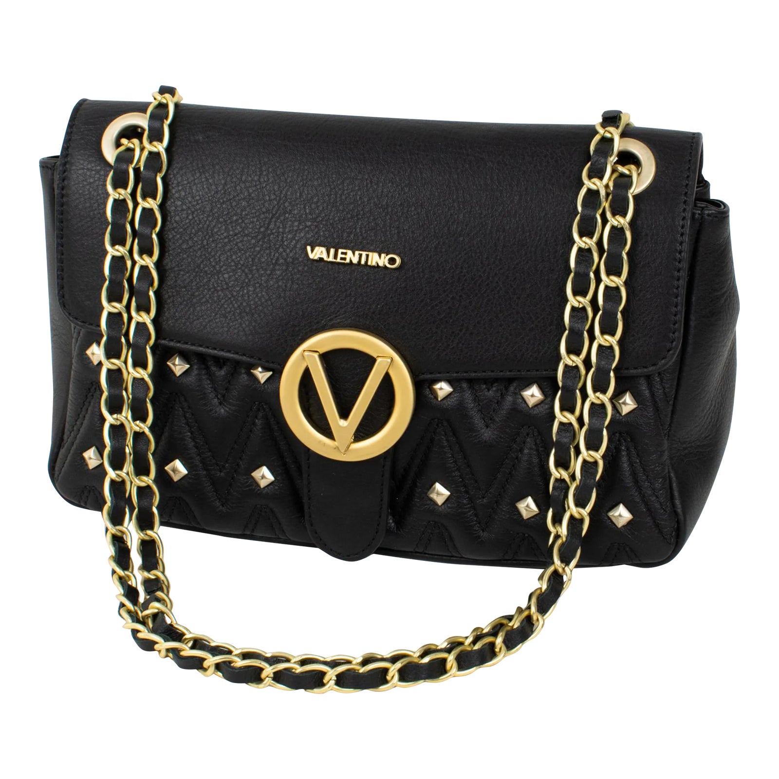 Mario Valentino Black Lamb Skin Leather Alice Quilted Handbag