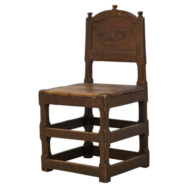 Large Antique Swedish Baroque Brown Pine Chair For Sale - Image 11 of 11