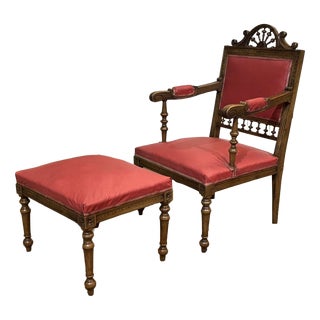 Set of Breton Armchair and Ottoman, 1930s For Sale