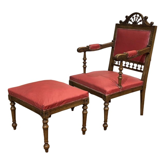 Set of Breton Armchair and Ottoman, 1930s For Sale