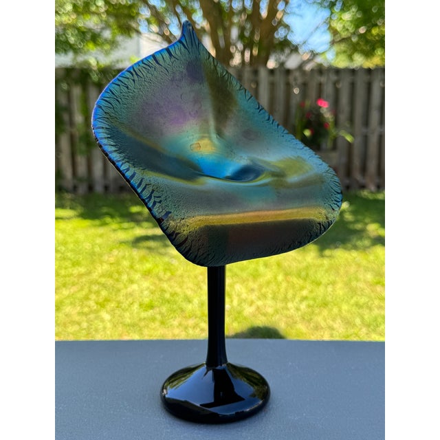 Mid-Century Modern 1980s Stuart Abelman Iridescent Studio Art Glass "Jack in the Pulpit" Vase For Sale - Image 3 of 14