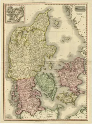 Antique Map attributed to Pinkerton Fine English Engraving, Denmark, 1814