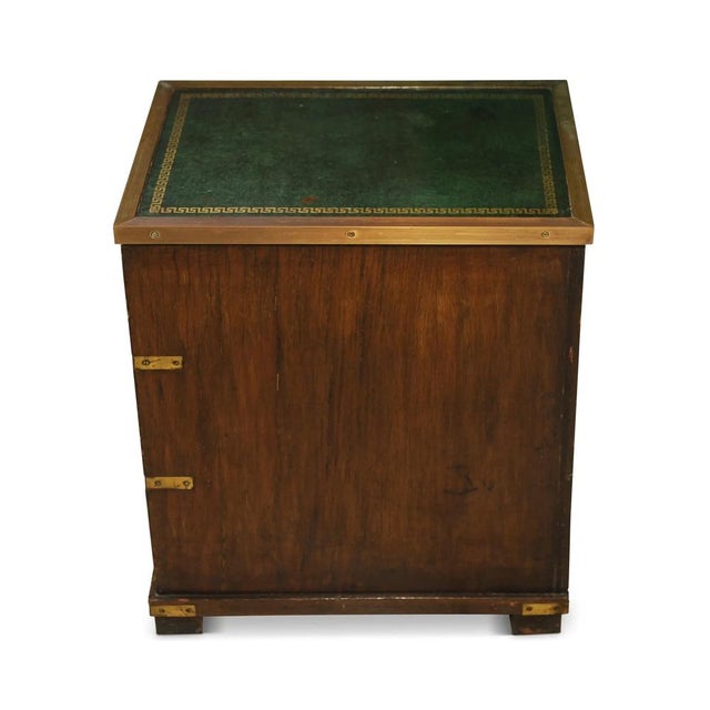 Victorian Military Campaign Chest in Green Leather & Brass Tooled Top For Sale - Image 5 of 7