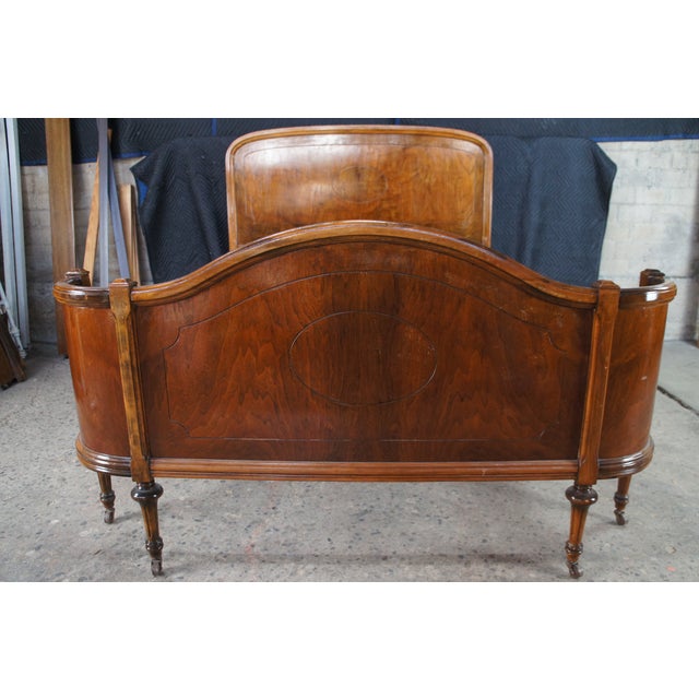 Antique French Louis XVI Burl Walnut Full Size Bed W Wrap Around Footboard For Sale - Image 6 of 13
