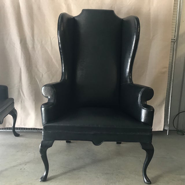 Vintage Mid Century Black Faux Leather Chairs A Pair Chairish